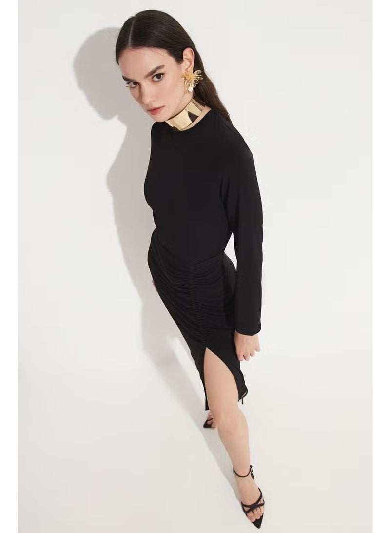 JUNE Ruched Knit Dress - Image 1
